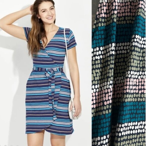 Pact Dresses & Skirts - Pact Sz M Polka Dots Colorful Strip Wrap Organic Cotton Dress